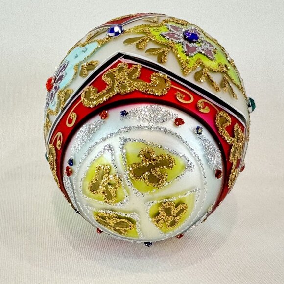 Dept 56 Handcrafted Glass Ornament In Case Silver Red Green Gold Glitter 2010 - Picture 5 of 5
